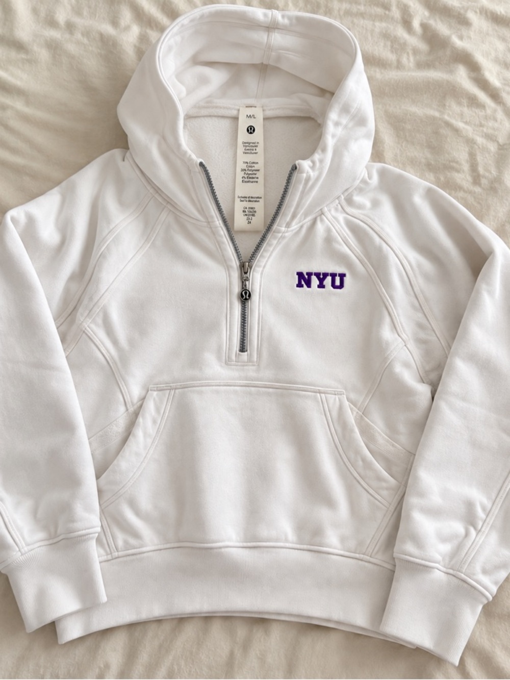 lululemon athletica White NYU Cowl Scuba Half-Zip Sweater